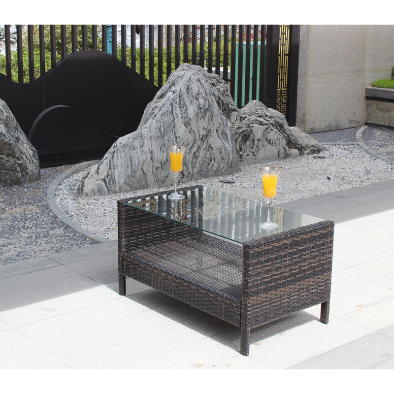 Streamdale Outdoor Patio Furniture Coffee Table With Clear Tempered Glass