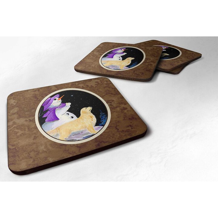 Caroline's Treasures SS8950FC Snowman with Golden Retriever Foam Coasters Set of 4 (Set of 4), 3.5 H x 3.5 W, Multicolor