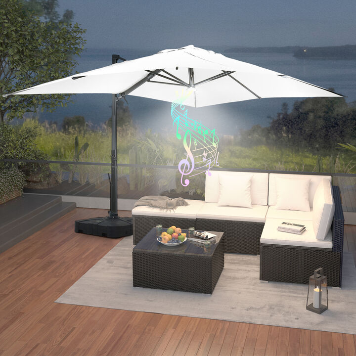 MONDAWE 13ft Square Solar LED Cantilever Patio Umbrella with Bluetooth Light for Outdoor Shade