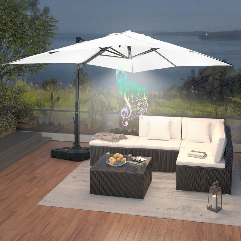 MONDAWE 13ft Square Solar LED Cantilever Patio Umbrella with Bluetooth Light for Outdoor Shade