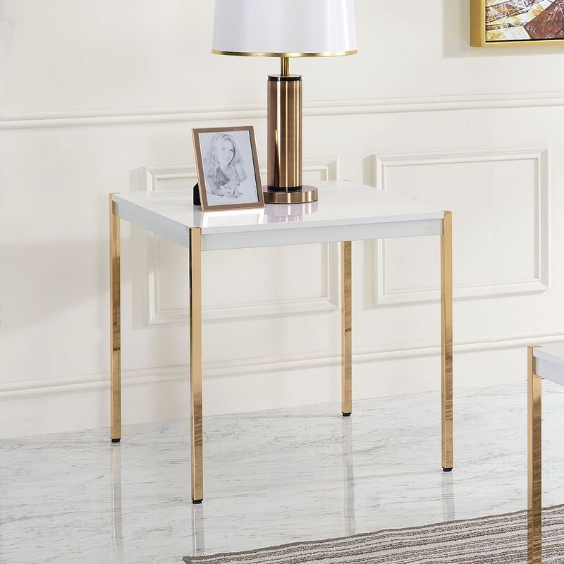 Simple Relax End Table in White and Gold Metal image number 1