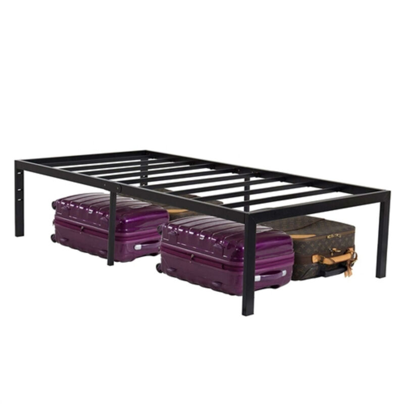 Sturdy High Black Metal Platform Bed Frame with Heavy Duty Support