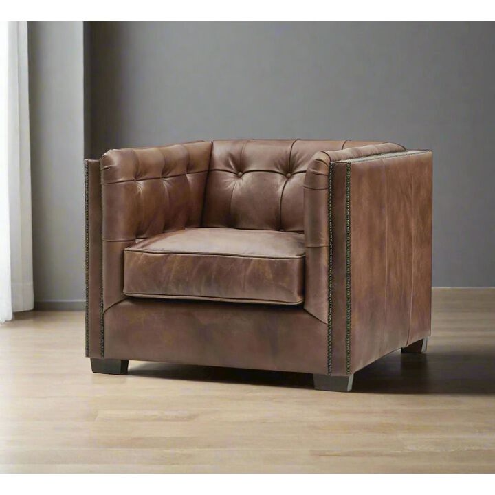 Crafters and Weavers Tuxedo Leather Arm Chair - Bark Brown