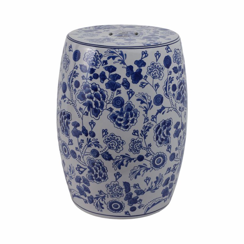 Hydrangea Chinoiserie Stool in Blue image number 2