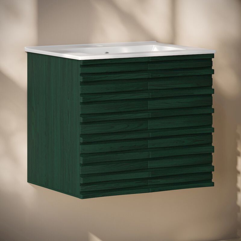 Cascade 24" Wall-Mounted Bathroom Vanity in Green Oak with Sink Top image number 5