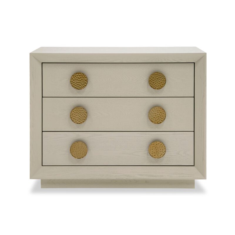 Cid Jorie 39 Inch Nightstand, 3 Drawers, Cream White Wood, Steel Handles