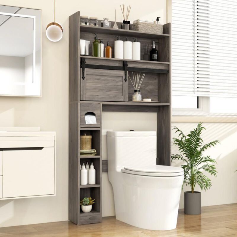 Hivvago Over The Toilet Storage Cabinet with Sliding Barn Door and Adjustable Shelves