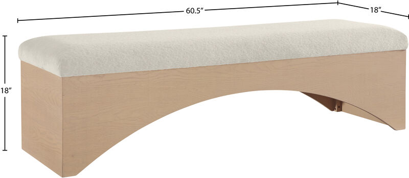 Meridian Furniture Lawson Cream Velour Fur Fabric Bench