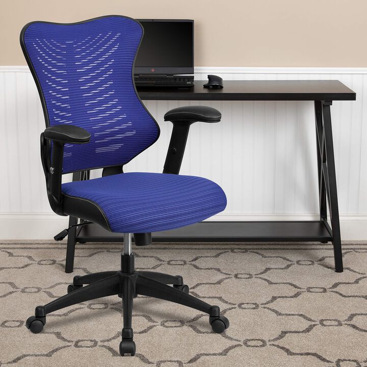 Flash Furniture Kale High Back Designer Blue Mesh Executive Swivel Ergonomic Office Chair with Adjustable Arms