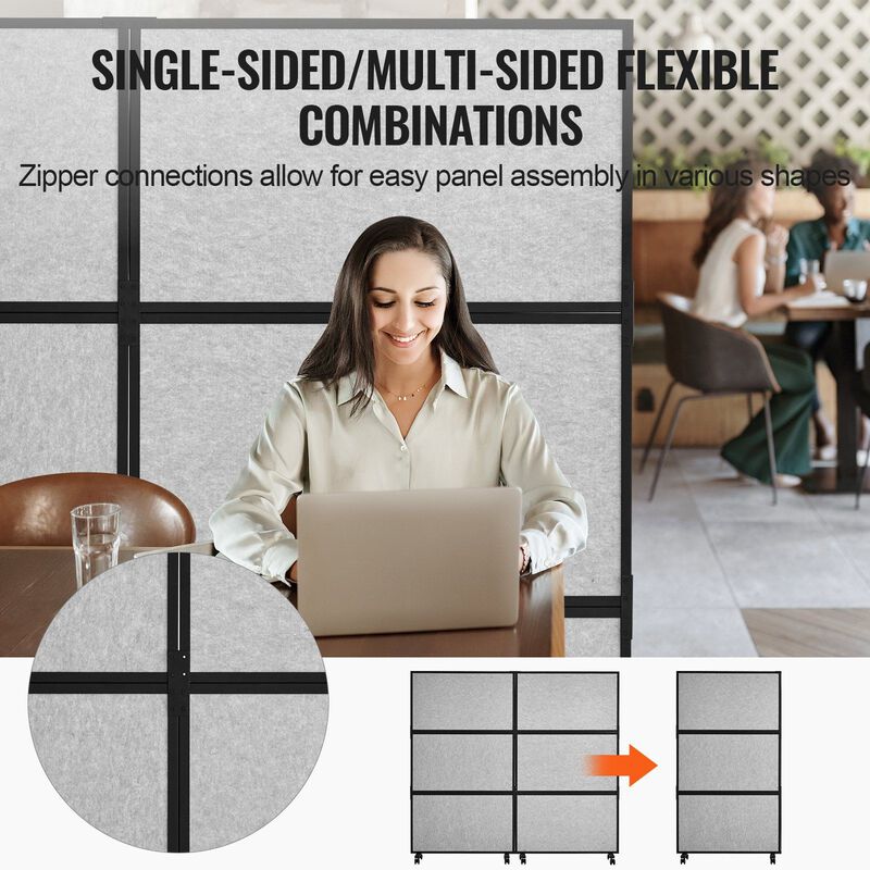 Office Privacy Divider with 2 Panels, Freestanding Room Partition for Workstations and Offices-Light Grey image number 3