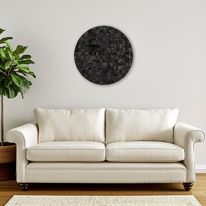 HomeRoots Into the Abyss II 32" X 32" Black Geometric Wood Circle Hanging Dimensional Sculpture