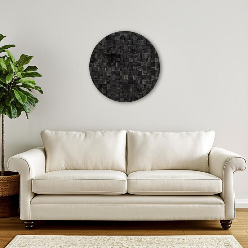 HomeRoots Into the Abyss II 32" X 32" Black Geometric Wood Circle Hanging Dimensional Sculpture image number 1
