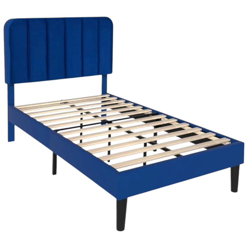 Contemporary Platform Bed Frame with Tufted Upholstered Headboard