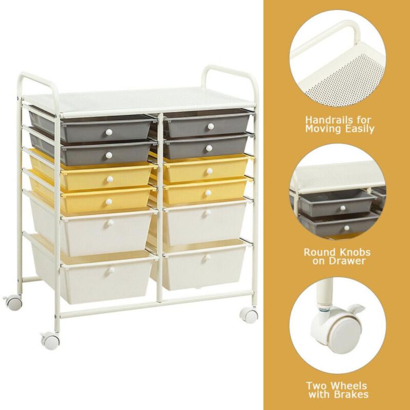 Hivvago 12-Drawer Rolling Storage Cart with Removable Drawers and Lockable Wheels