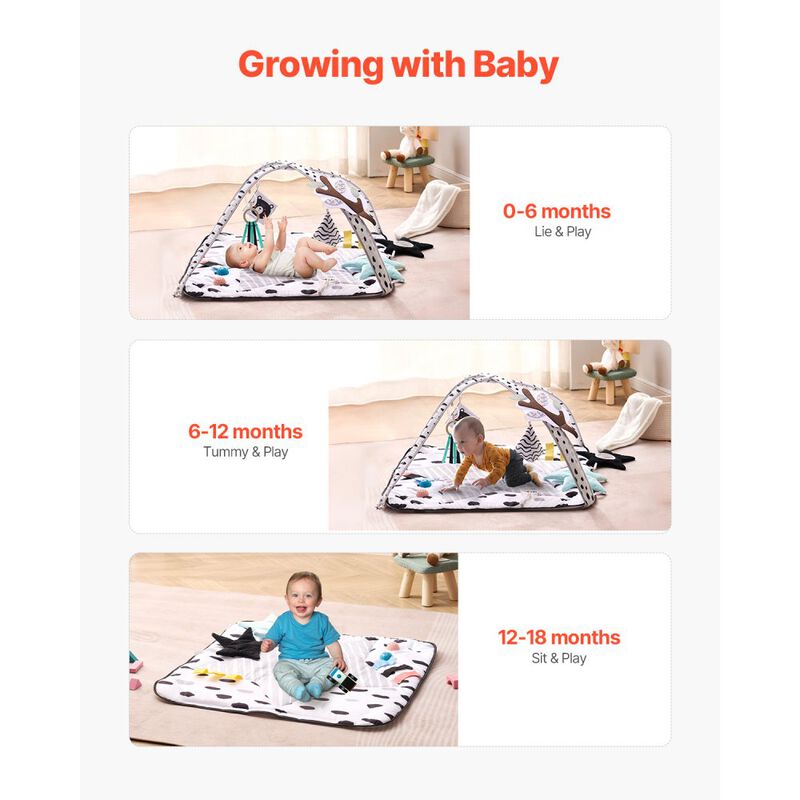 Baby Play Gym Mat, Tummy Time Activity Mat with Sensory Toys for 0-18 Months image number 6