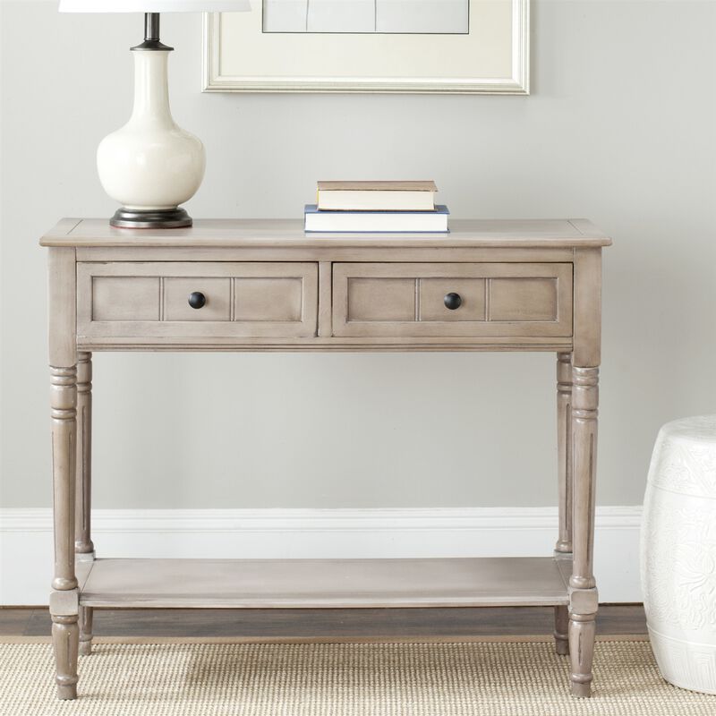 Hivvago Console Accent Table Traditional Style Sofa Table in Distressed Cream