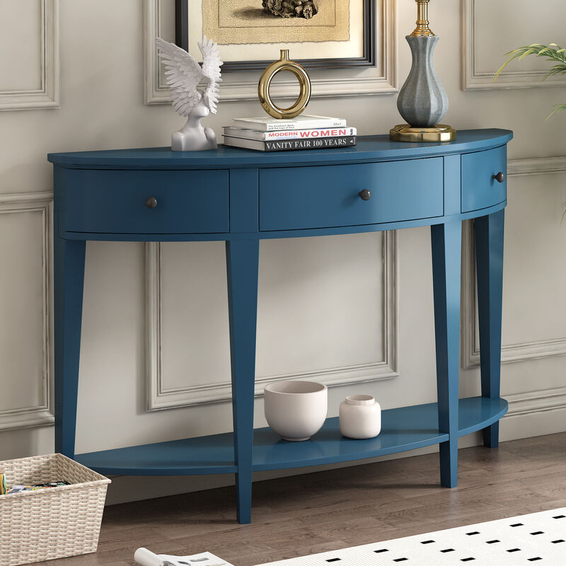Modern Curved Console Table Sofa Table with 3 drawers and 1 Shelf for Hallway, Entryway