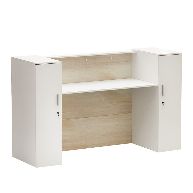 FUFU&GAGA Reception Desk with Dual Cabinets and Open Workspace, (70.9" W x 23.6" D x 43.3" H),White and Brown