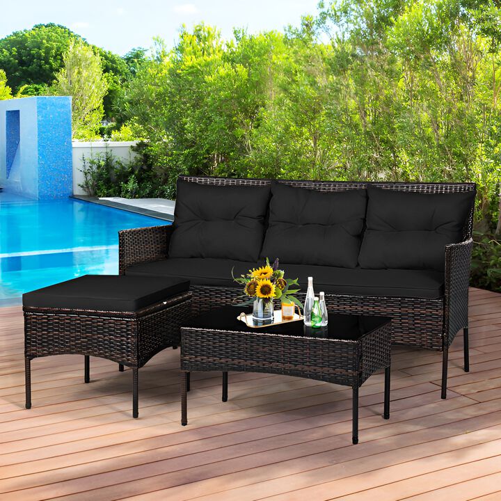 3 Piece Outdoor Patio Furniture Set with 5 Cushions for Backyard and Deck
