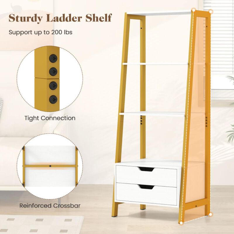 Hivvago 4-Tier Ladder Shelf with 2 Drawers Tall Freestanding Bookcase