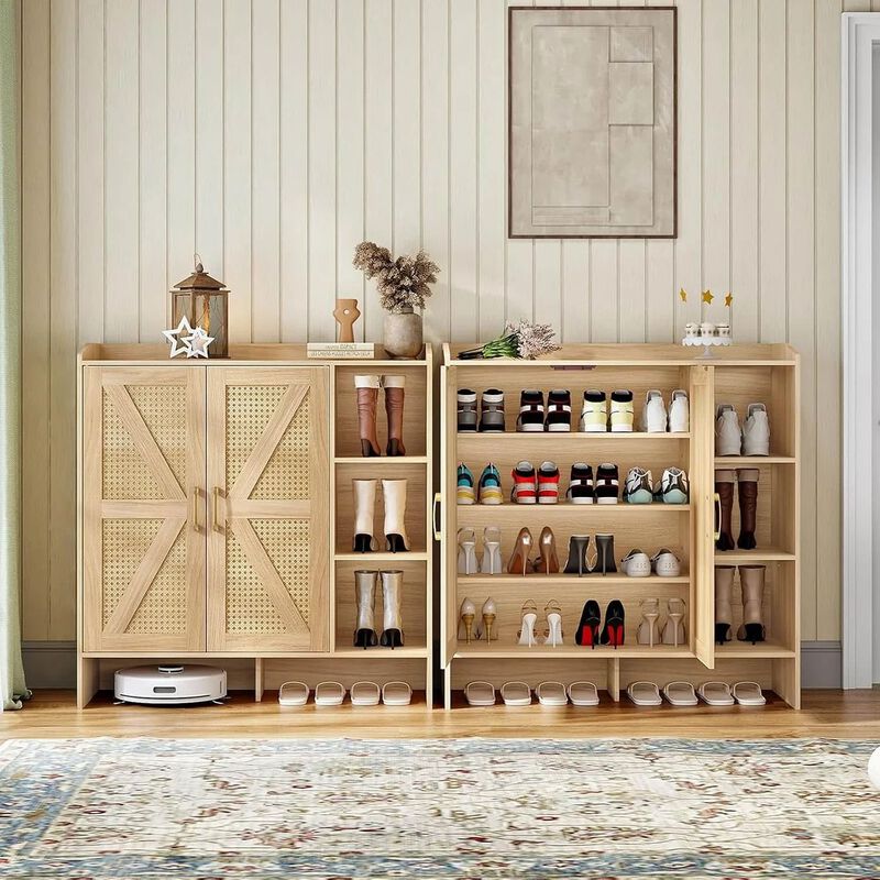 Rattan Style Shoe Cabinet with 4-Tier Storage for Hallway Organization-Natural image number 5