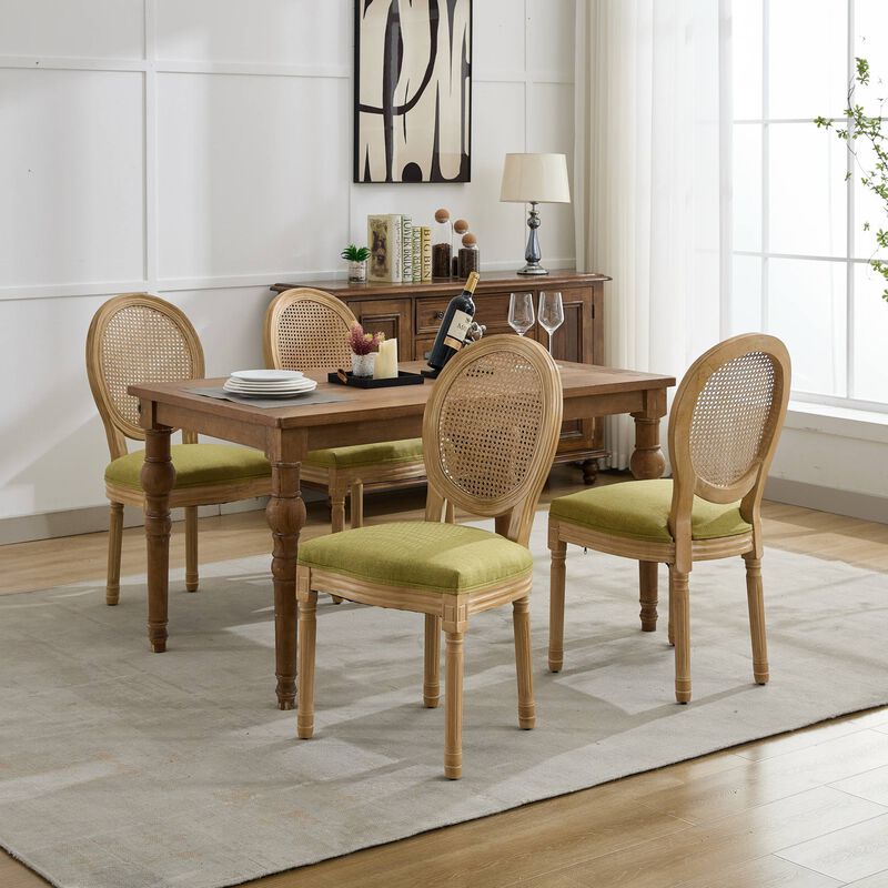 Whisen French Style Dining Chair, Solid Rubberwood Frame with Linen Upholstery and Rattan Back, Armless Set of 2 for Living Room Kitchen image number 3