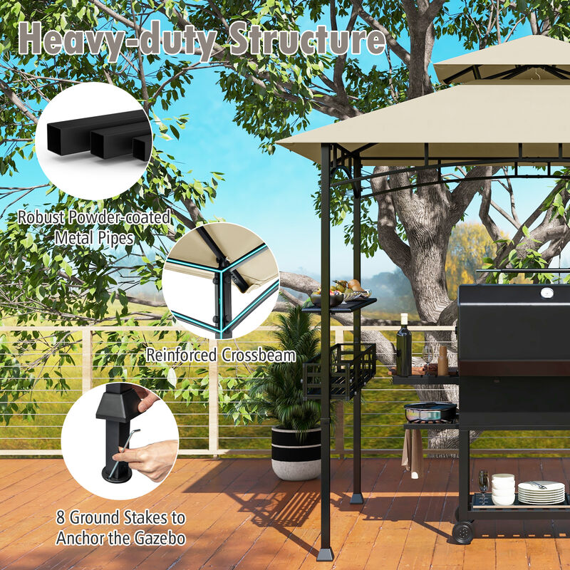 Outdoor Grill Gazebo with 2 Side Shelves and 10 Hooks