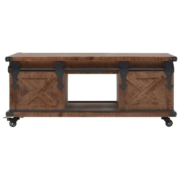 Coffee Table Brown Solid fir wood, MDF, steel 35.8 x 20.1 x 15.0 in