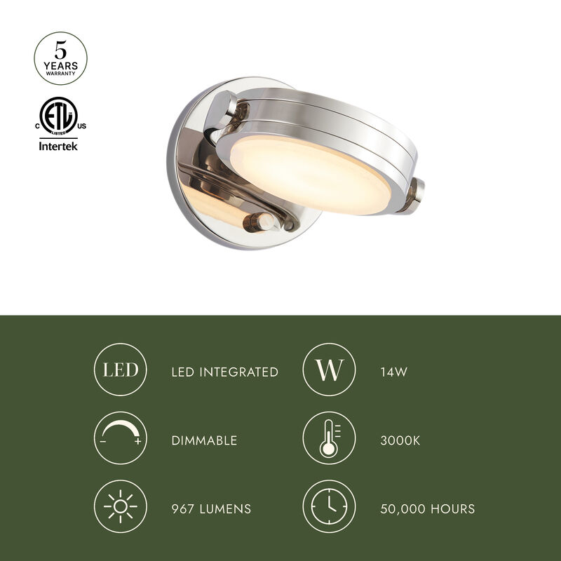 Blanco 6-in Alabaster Damp-Rated Dimmable LED Wall/Vanity Light with Urban Bronze Finish image number 4