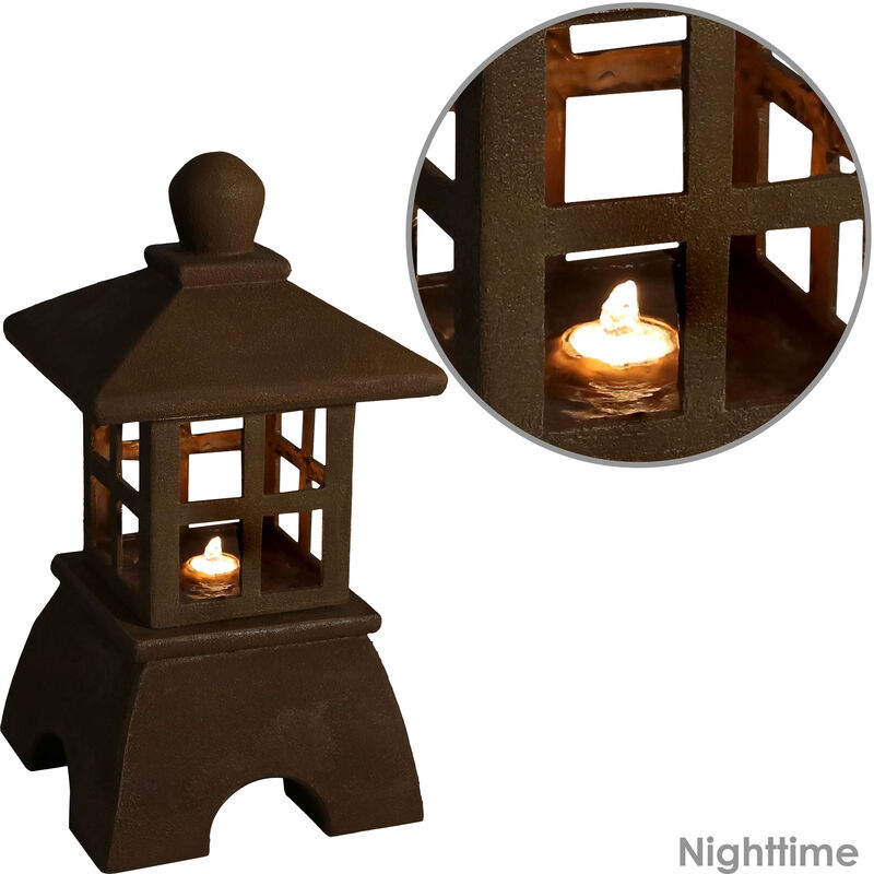 Sunnydaze Asian Pagoda Resin Outdoor Water Fountain with LED Lights - 23 in image number 6
