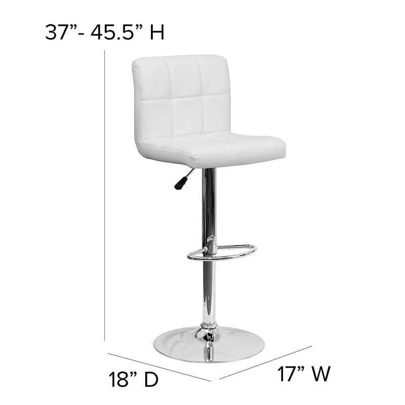 Flash Furniture Kathleen Contemporary White Quilted Vinyl Adjustable Height Barstool with Chrome Base
