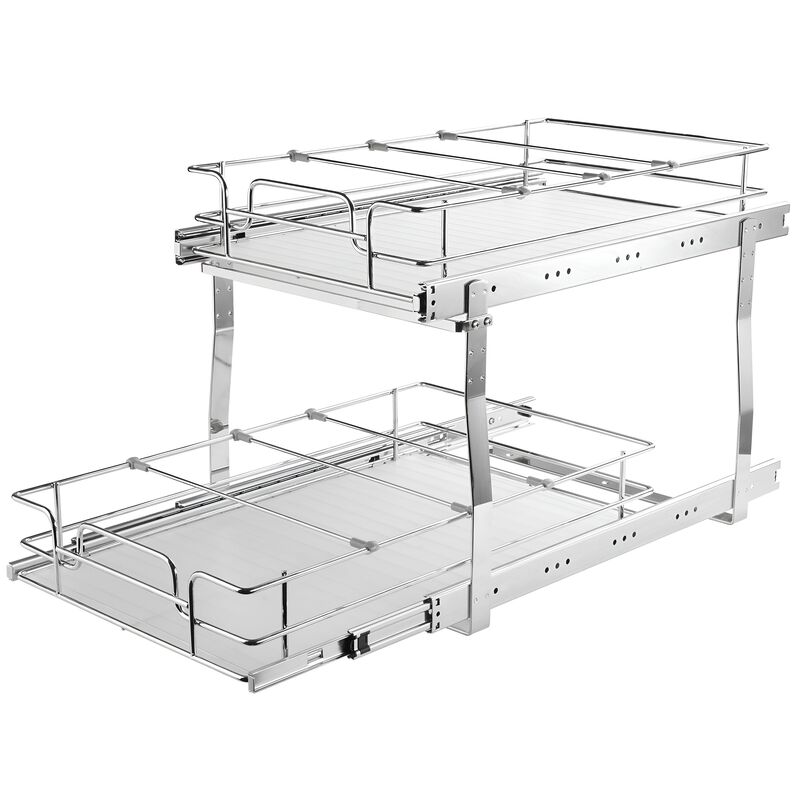 2 Tier Slide Out Cabinet Organizer Heavy Duty Steel Pantry Storage Rack image number 6