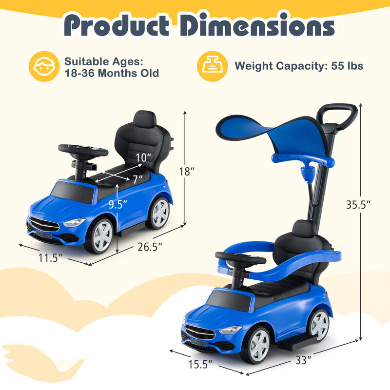 3 in 1 Toddler Ride On Push Car with Canopy Sliding Function and Stroller image number 2