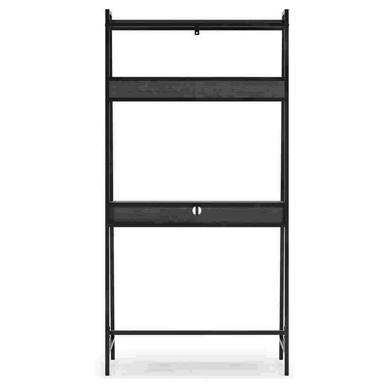 Office Desk with 2 Upper Shelves and Metal Legs, Black and Gray-Benzara image number 4