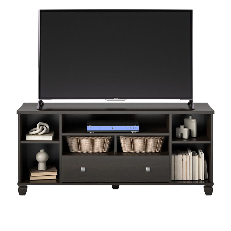 Ameriwood Home Brett TV Stand for TVs up to 64" with 7 Open Shelves and 1 Drawer, Espresso image number 1