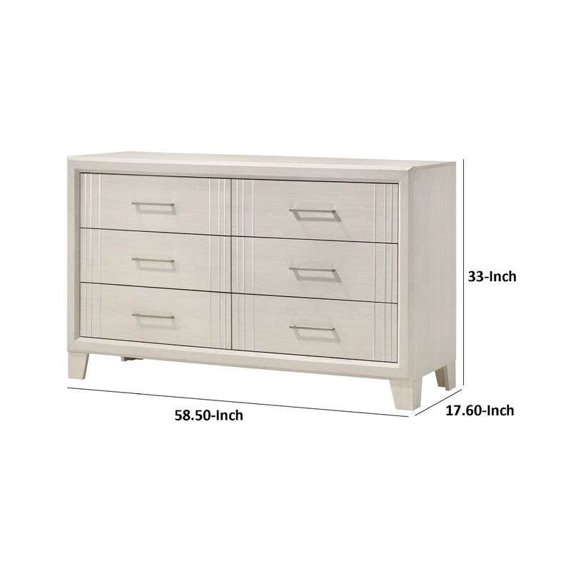 Charie Wide Dresser with 6 Drawers, Tapered Legs, White Wood