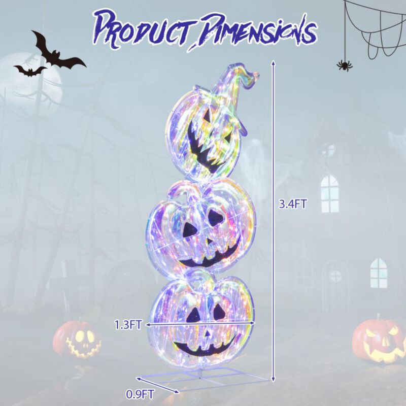 Standing 150 LED Lighted Pumpkin Halloween Decoration with Base image number 7
