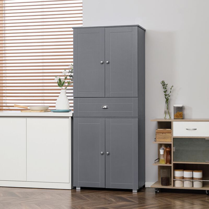 Grey Kitchen Storage: 71" Freestanding Pantry Cabinet with Drawers