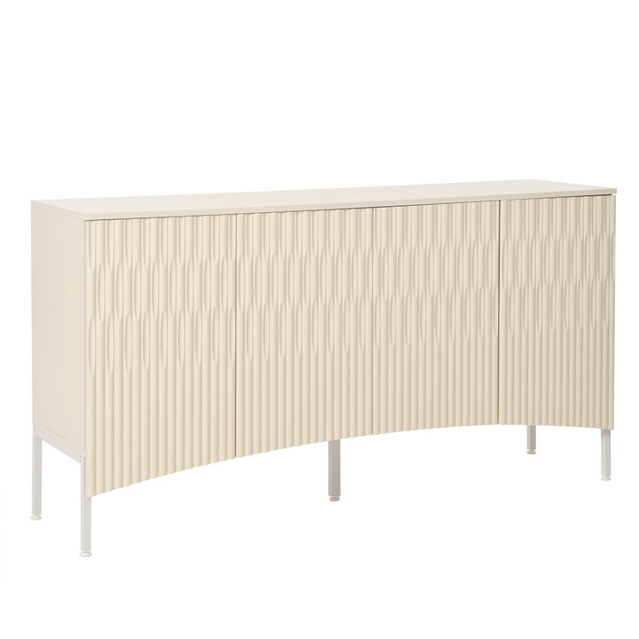 TATEUS Elegant Four-Door Sideboard – Curved Bottoms & Arched Grooves for Home Spaces