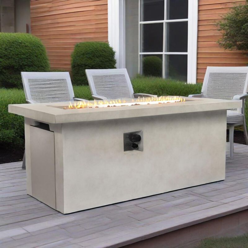 60" Propane Gas Fire Pit Table, 60000 BTU Rectangular Concrete Fire Pit for Outside Backyard Deck Garden Courtyard image number 1