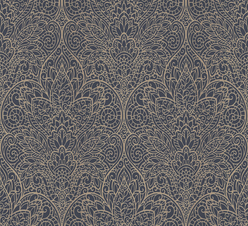 Paradise Navy & Gold Wallpaper