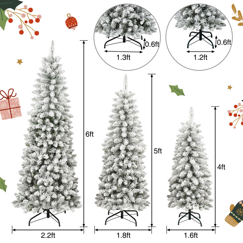 Whisen 3 Pcs Flocked Artificial Christmas Tree Set with Lights, 4ft 5ft 6ft Christmas Snow Tree Set image number 9