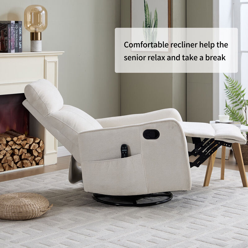 360&deg; Swivel Rocker Manual Recliner Chair with Heat and Massage, Upholstered Chenille Reclining Chair for Living Room image number 7