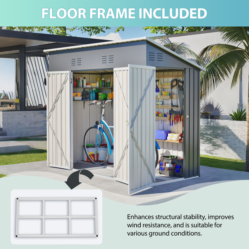 4x8 Slope-Roof Reinforced Storage Shed with Weatherproof Sloping Roof & 4 Air Vents image number 6