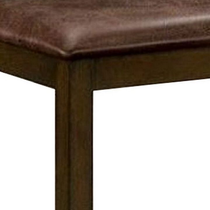 Noha 43 Inch Transitional Dining Bench, Vinyl Seat, Warm Walnut Brown Wood-Benzara