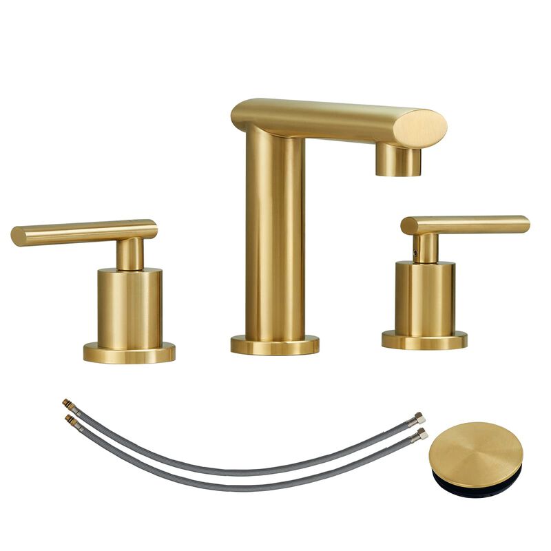 Low-Arch Brushed Bathroom Faucet, 3-Hole Widespread Vanity Sink Faucet