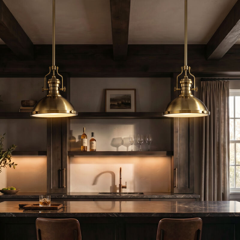 1-Light 13" Industrial Warm Brass Pendant Light Modern Farmhouse Single Dome Hanging Ceiling Light For Kitchen Island and Dining Room image number 2