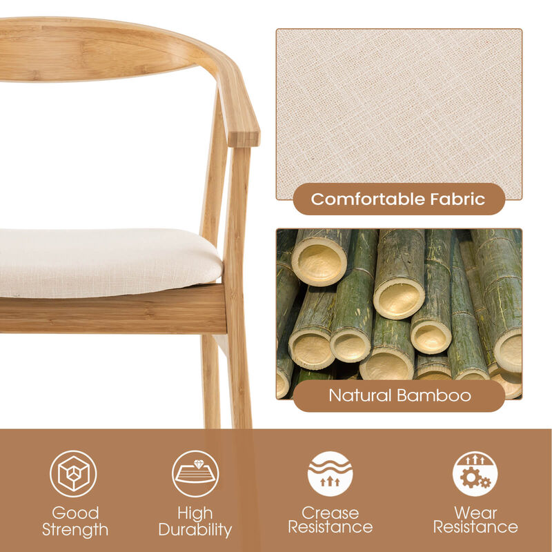 Bamboo Accent Chair with Armrest and Curved Backrest-Natural