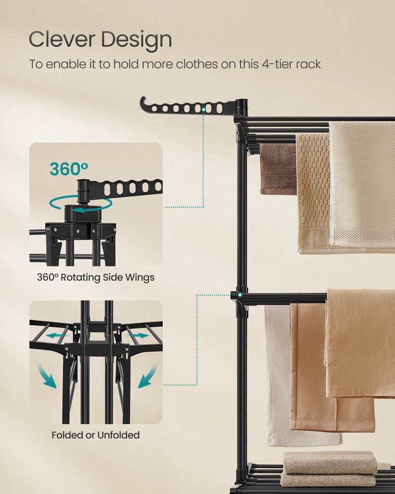 Vertical Clothes Drying Rack with 4 Tiers – Collapsible Laundry Stand for Towels and Garments