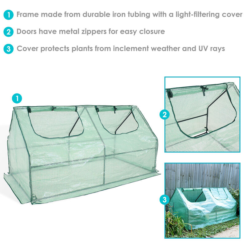 Sunnydaze Steel PVC Cover Mini Cloche Greenhouse with Zipper - Green